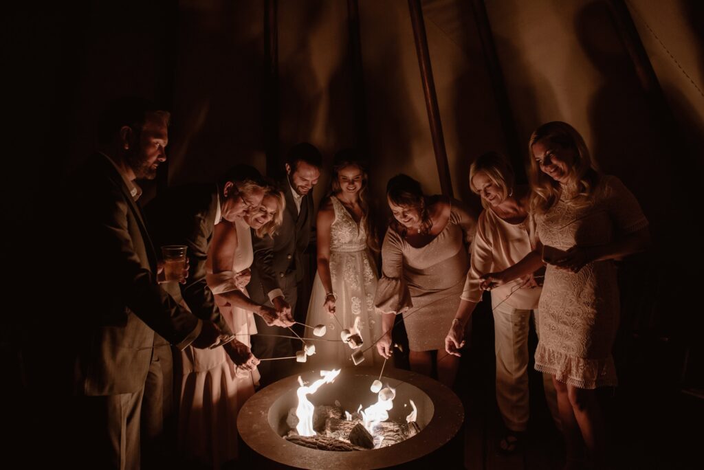 Micro wedding reception at a campsite