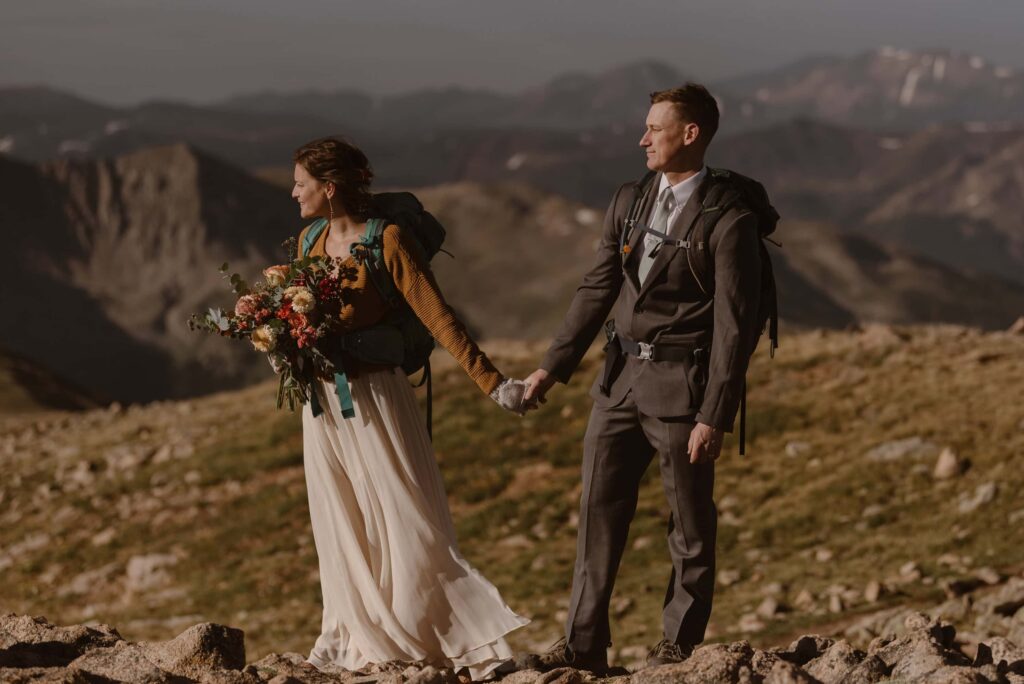 Mountaintop bride and groom photos on Loveland Pass