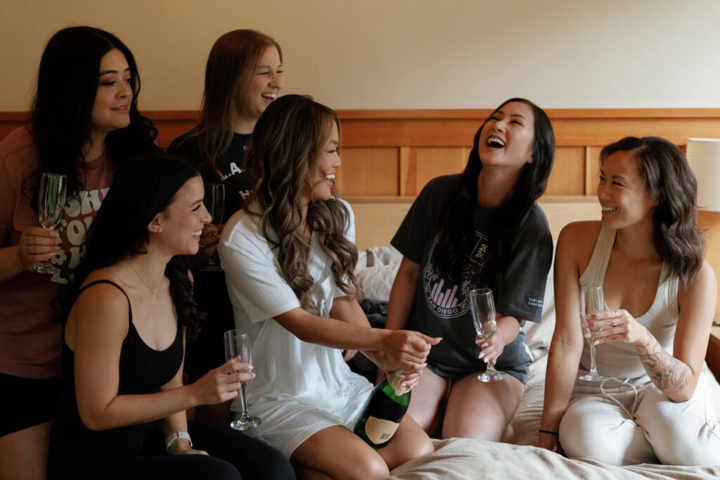 Getting ready candids of bride and bridesmaids
