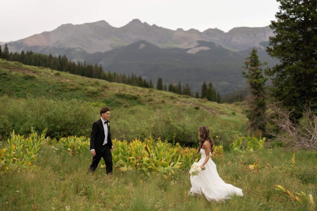 Bride and groom photos in the Colorado mountains of Telluride