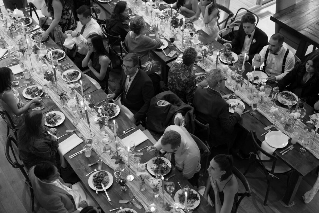 Family gathering for dinner after wedding ceremony