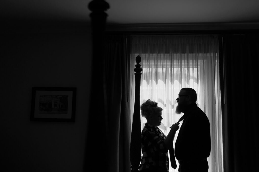 Bride and groom getting ready photos at Stanley Hotel