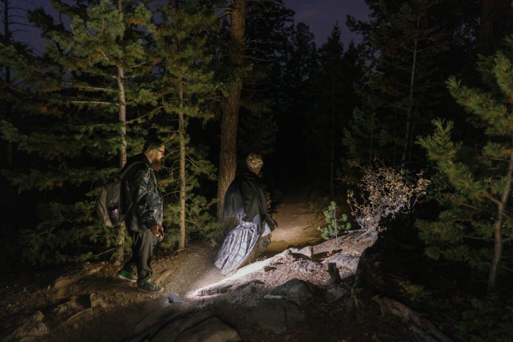 Night time hiking on elopement day