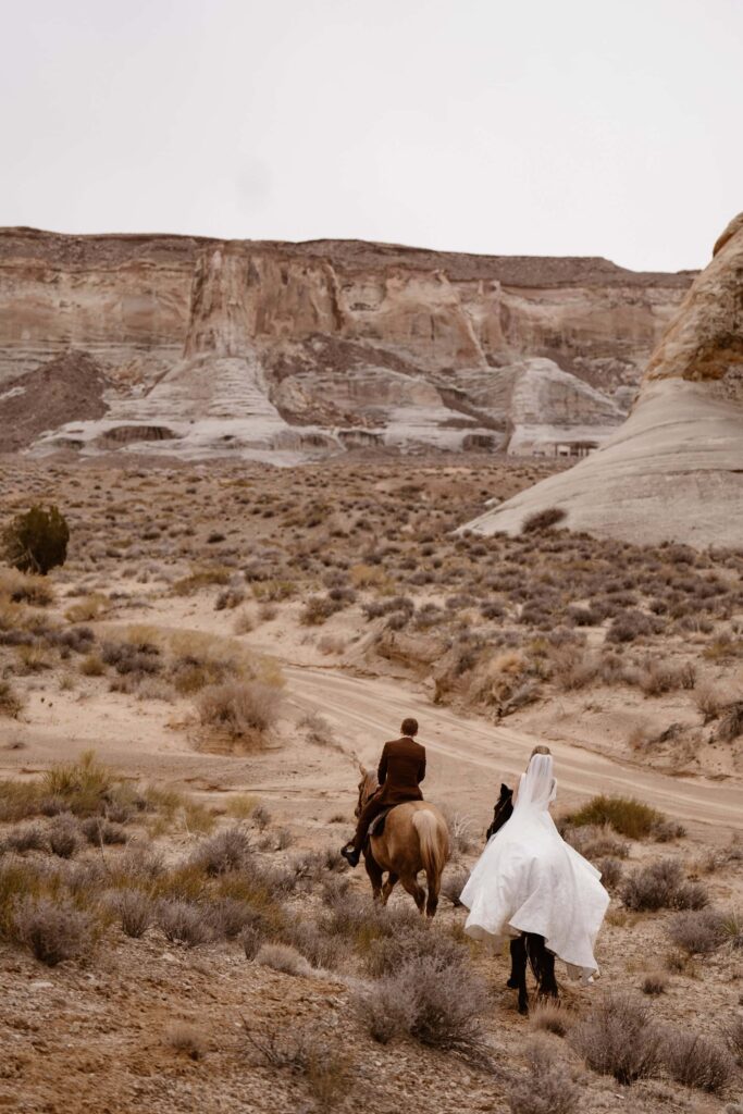 Horseback riding at Amangiri during an elopement
