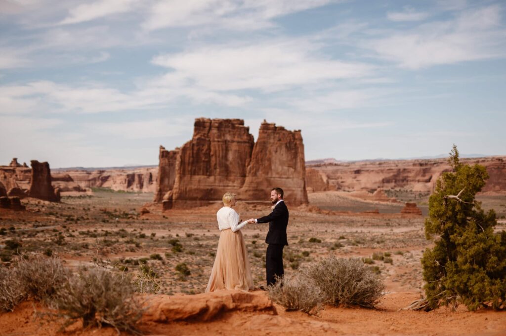 Colored wedding dress for Moab, Utah wedding