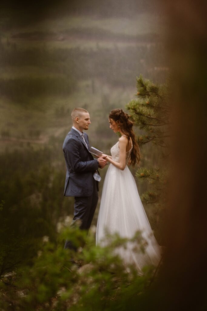 Romantic Estes Park elopement in the rain