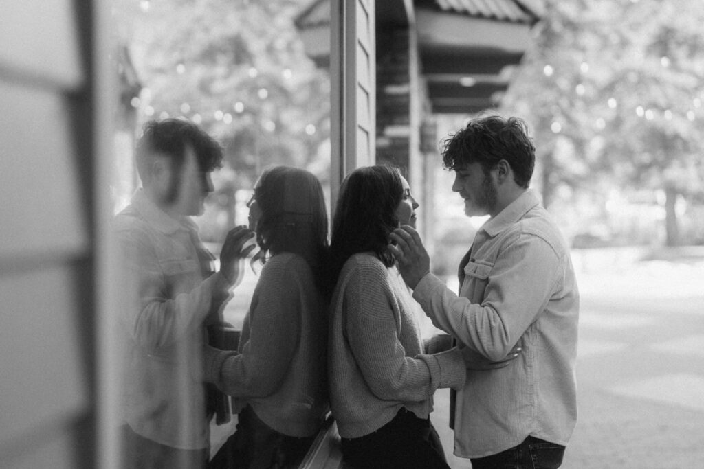 Downtown coffee shop engagement photos