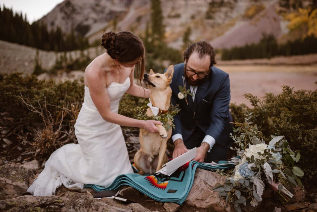 Dog signs Colorado marriage license at Maroon Bells