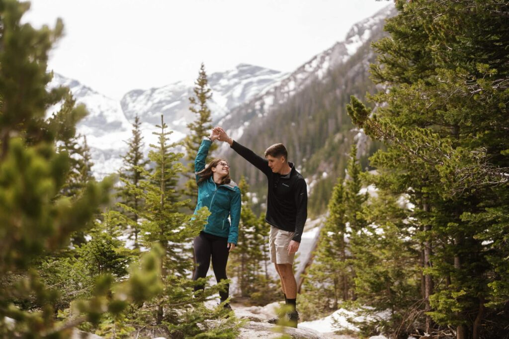 Mills Lake engagement photos in Estes Park