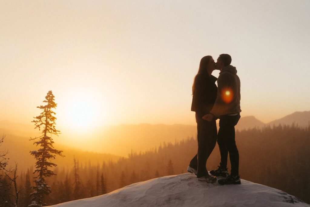 Sunrise engagement photos on mountain top