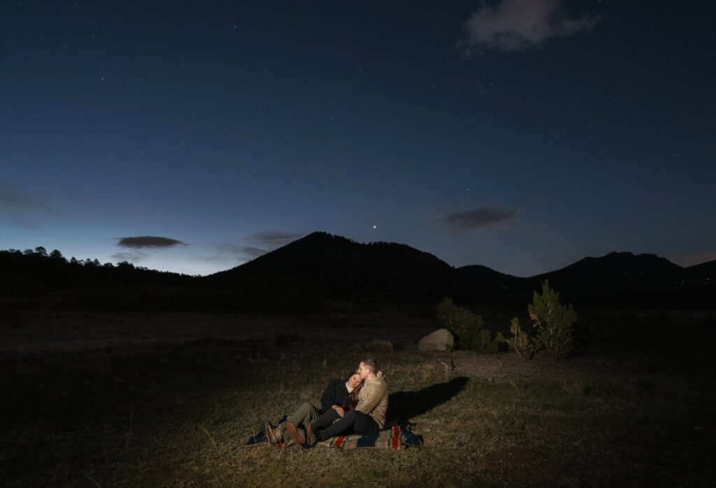 Romantic night engagement photos