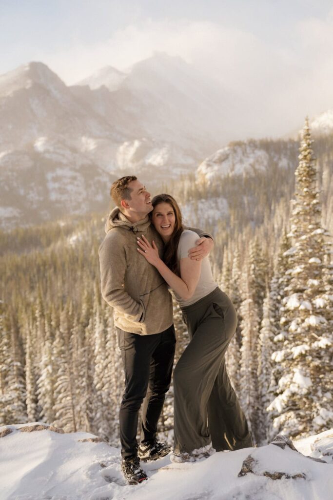Dream Lake hiking engagement photos in Estes Park