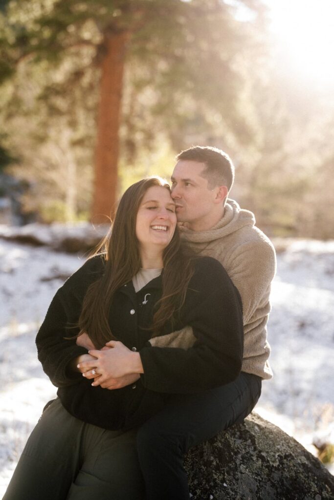 Snowy engagement photos in Estes Park, Colorado