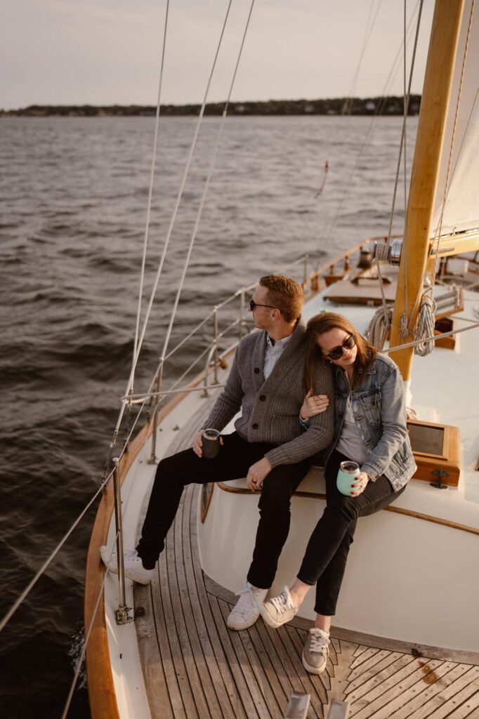 Sunset engagement session on a boat
