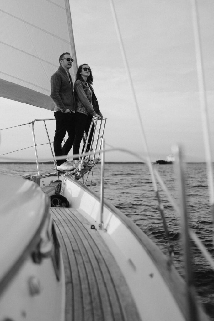 Romantic sunset sailboat couples photos in Portland, Maine