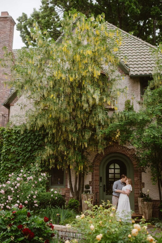 Engagement photos with European vibes at Denver Botanic Gardens