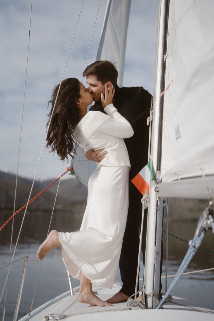 Italian themed engagement photos on sailboat