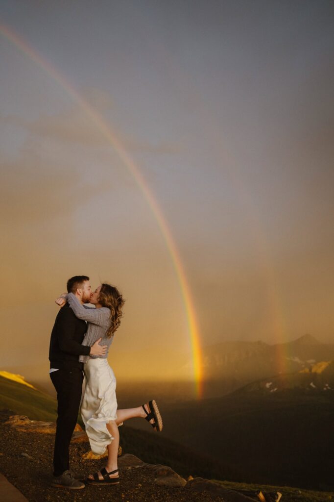 Double rainbow engagement photos in Rocky Mountain National Park
