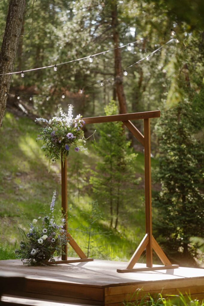Wedding arch on deck at Juniper Mountain House
