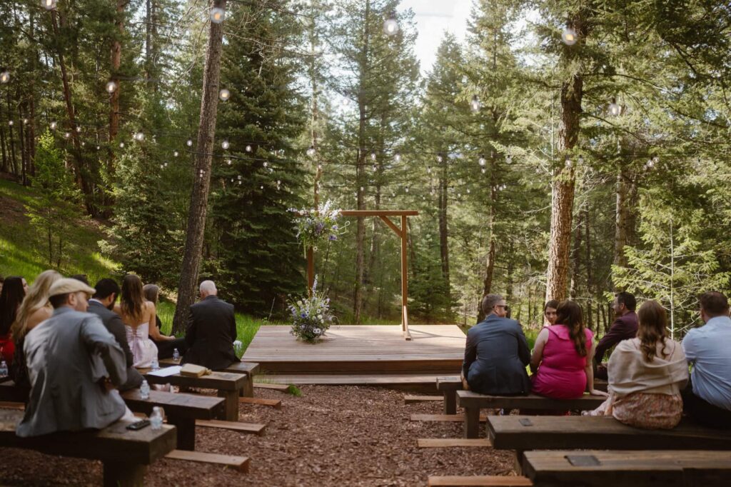 View of wedding ceremony site at Juniper Mountain House