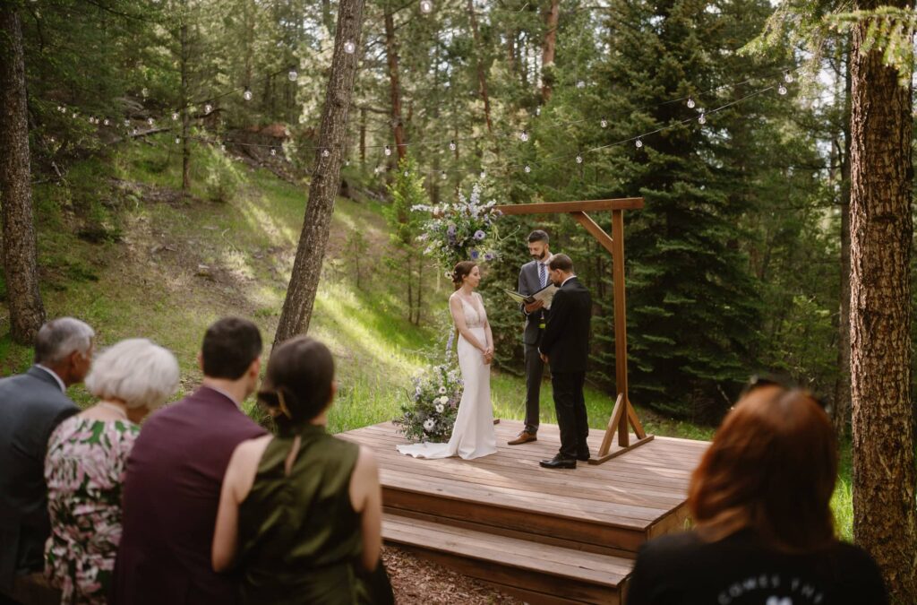 Intimate wedding ceremony in Colorado mountains
