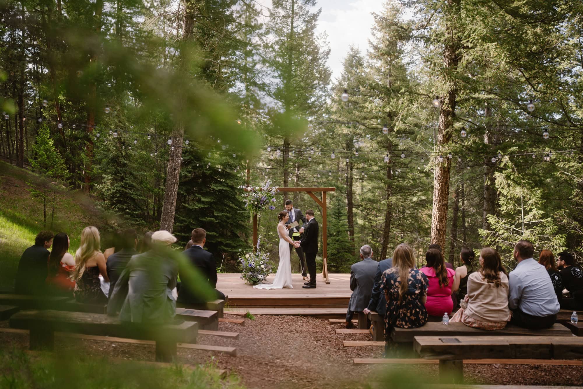 Juniper Mountain House wedding ceremony in the forest