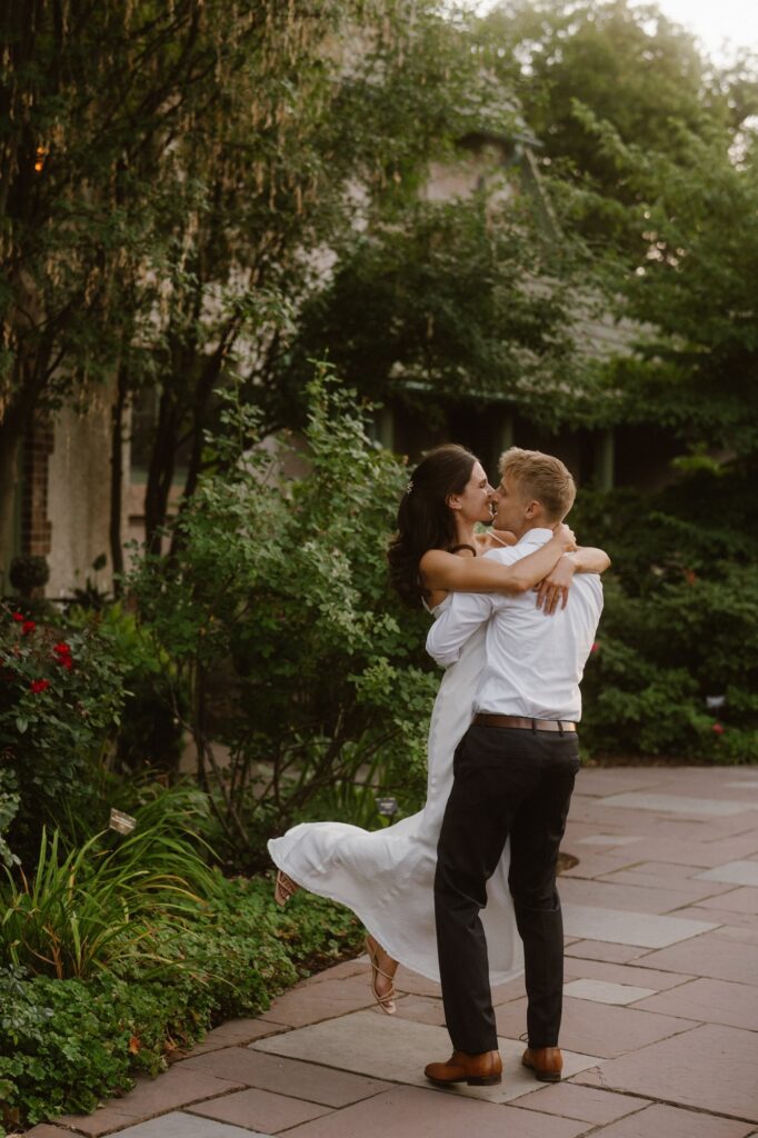 Romantic and timeliness engagement photos with lush scenery at Denver Botanic Gardens