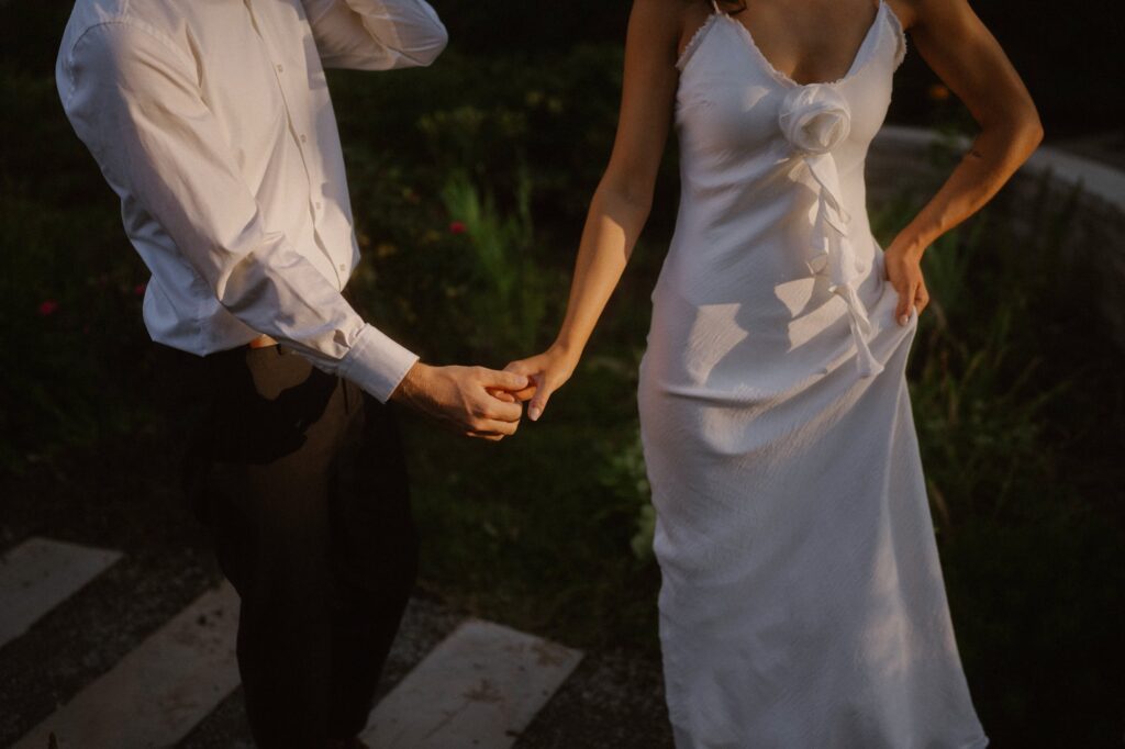 Beautiful and romantic white dress for engagement photos