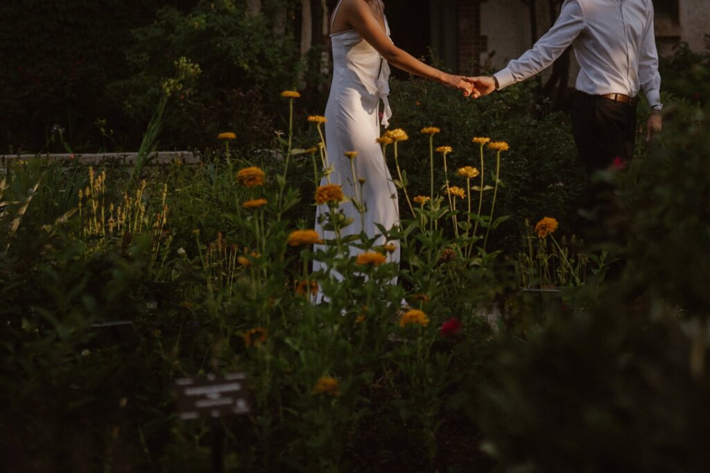 Engagement photos among the flowers