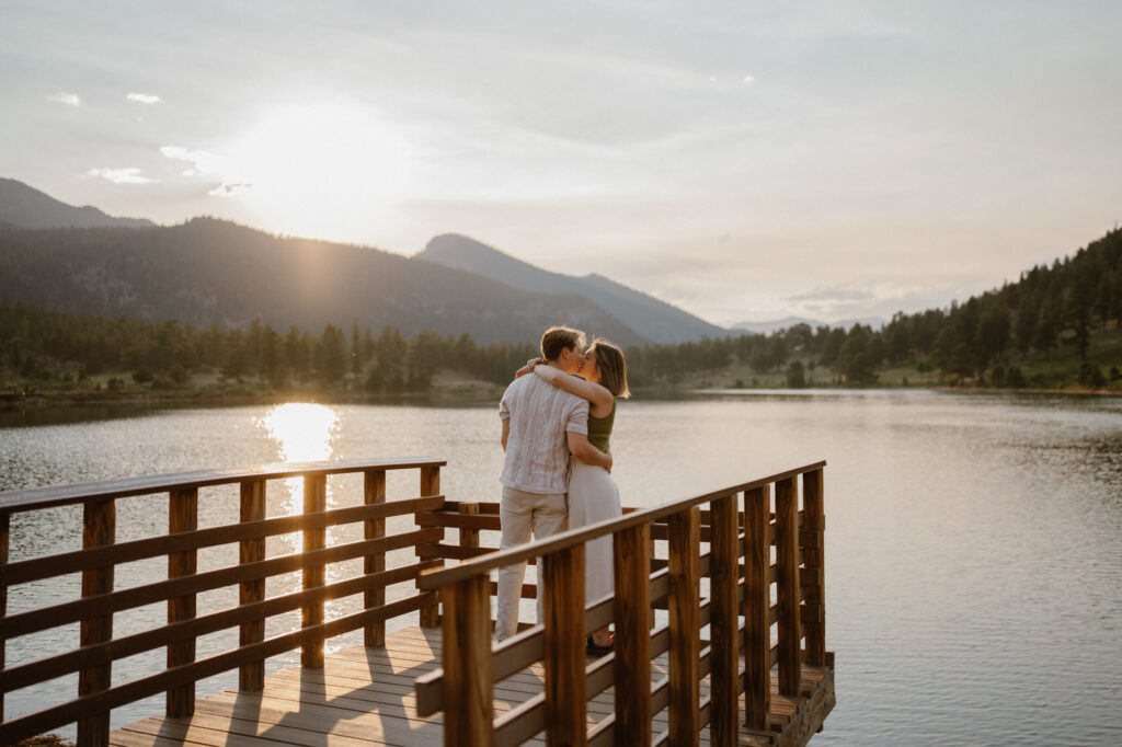 Romantic Lily Lake dock engagement photos