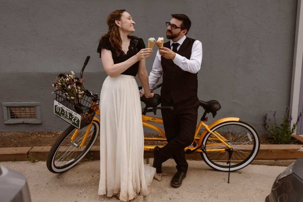 Tandem bike engagement photos