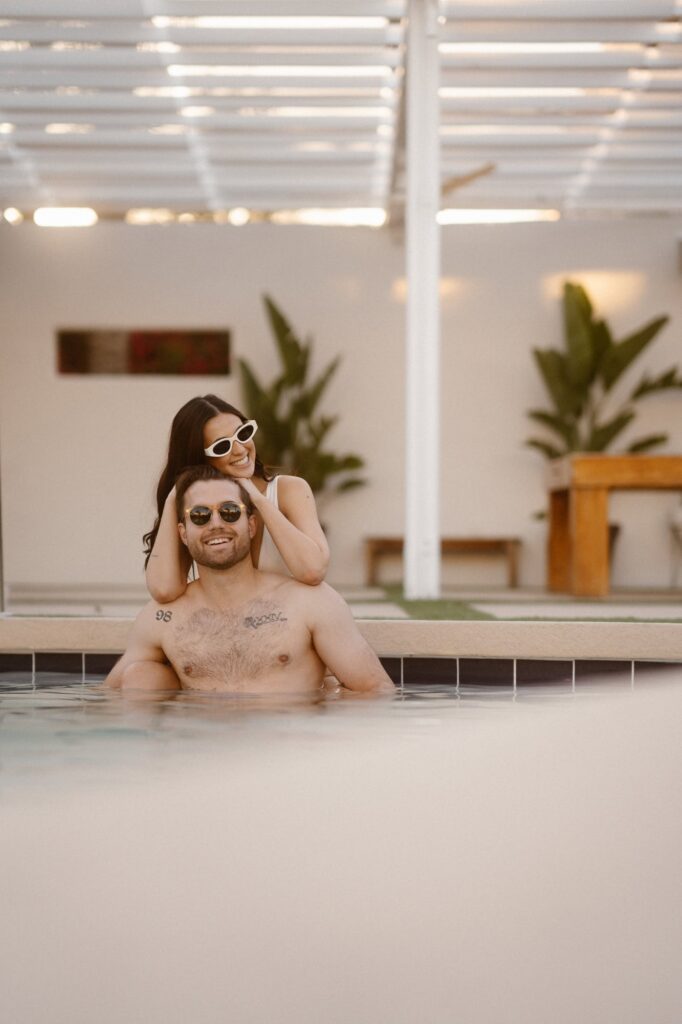 Poolside engagement session