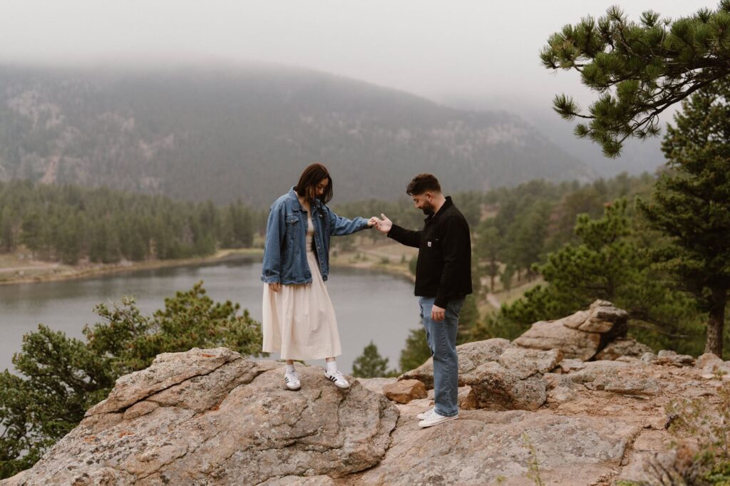 Engagement photos at Lily Lake in Estes Park