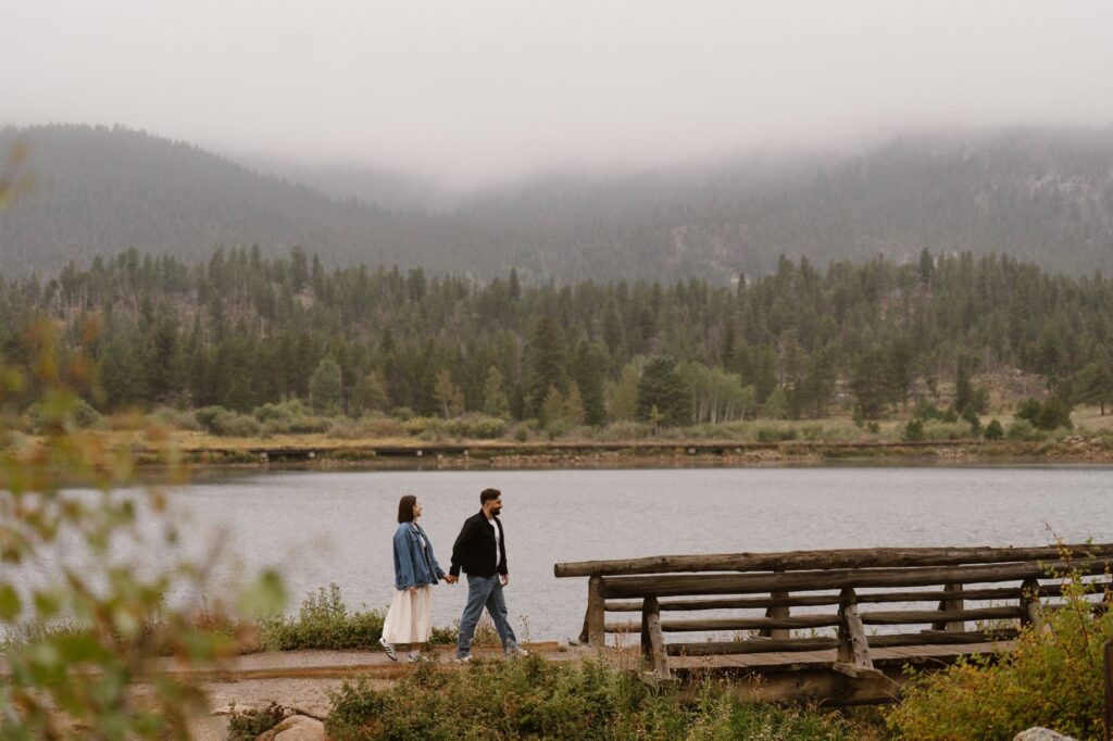 Candid engagement photos in Estes Park