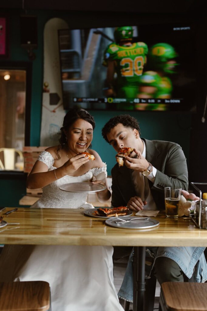 Pizza shop wedding photos