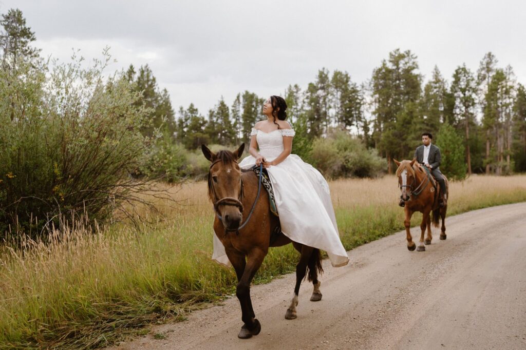Horseback riding elopement photography
