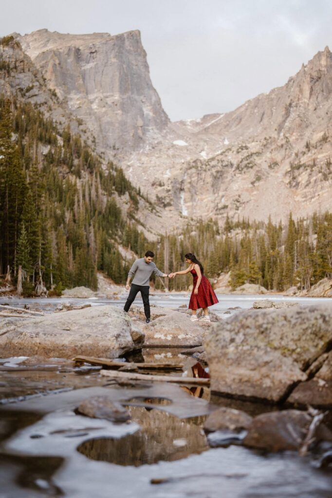 Dream Lake engagement photos in Rocky Mountain National Park