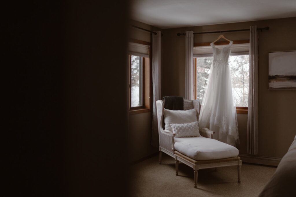 Airbnb wedding photos with wedding dress
