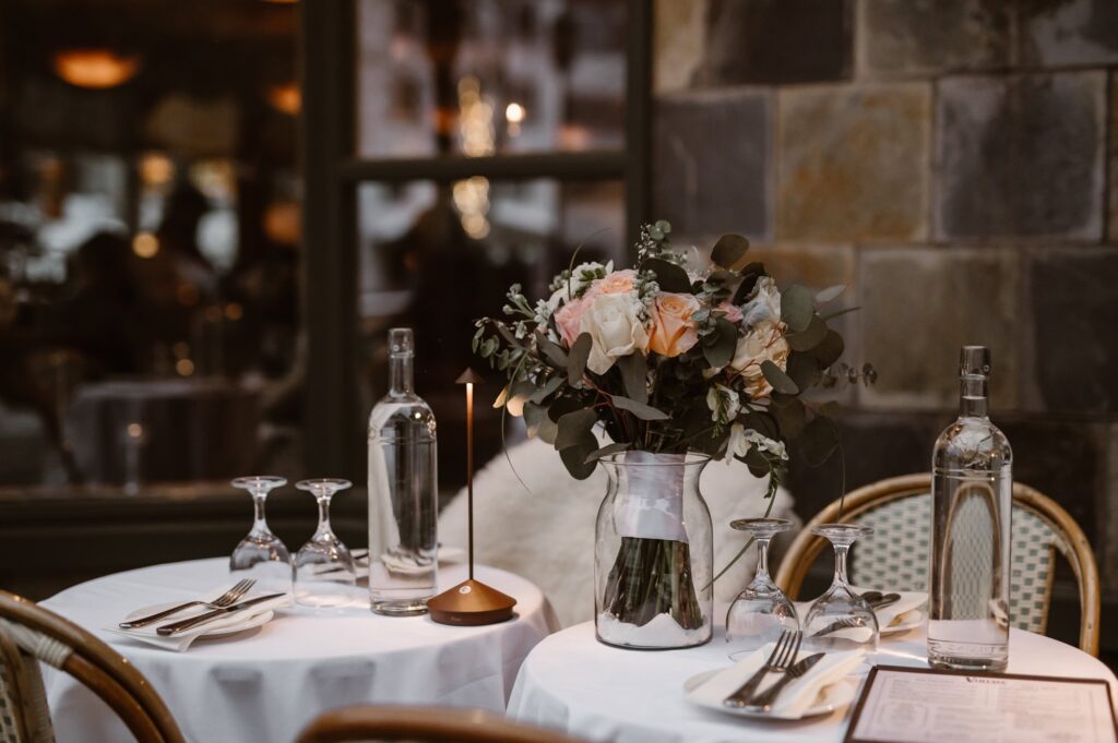 Vintage restaurant wedding reception in Vail, Colorado