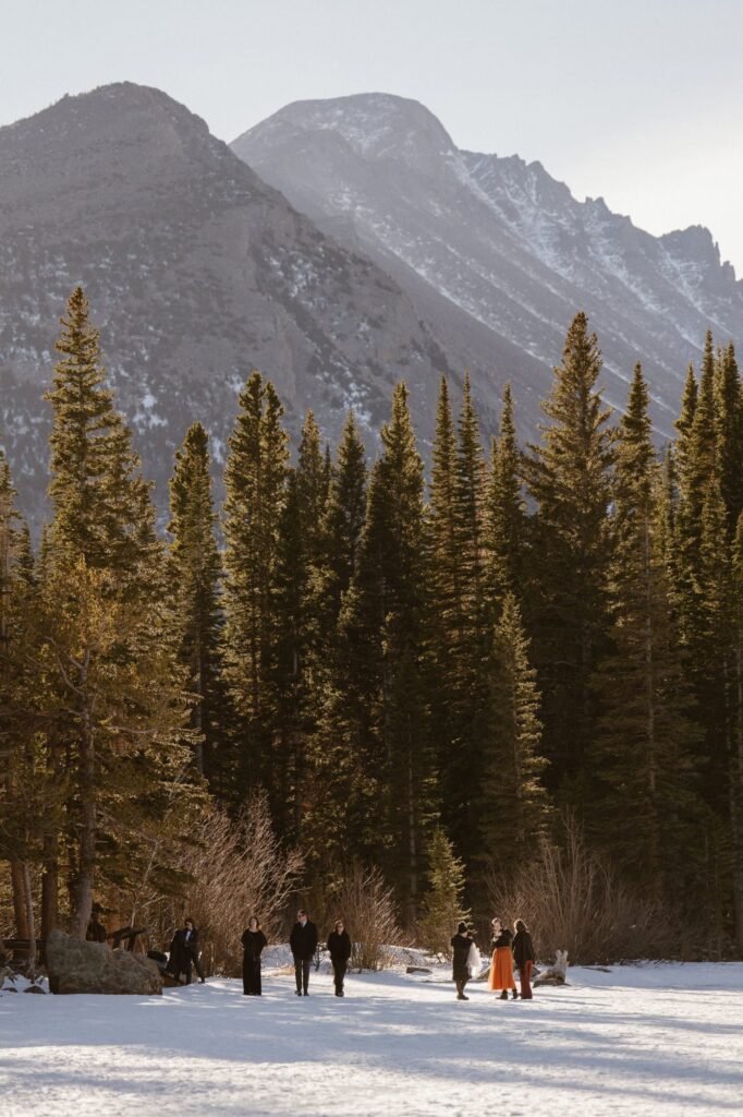 Guests walking to Bear Lake wedding ceremony site