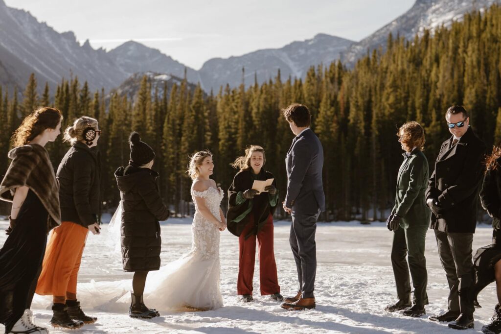 Bear Lake wedding ceremony during winter
