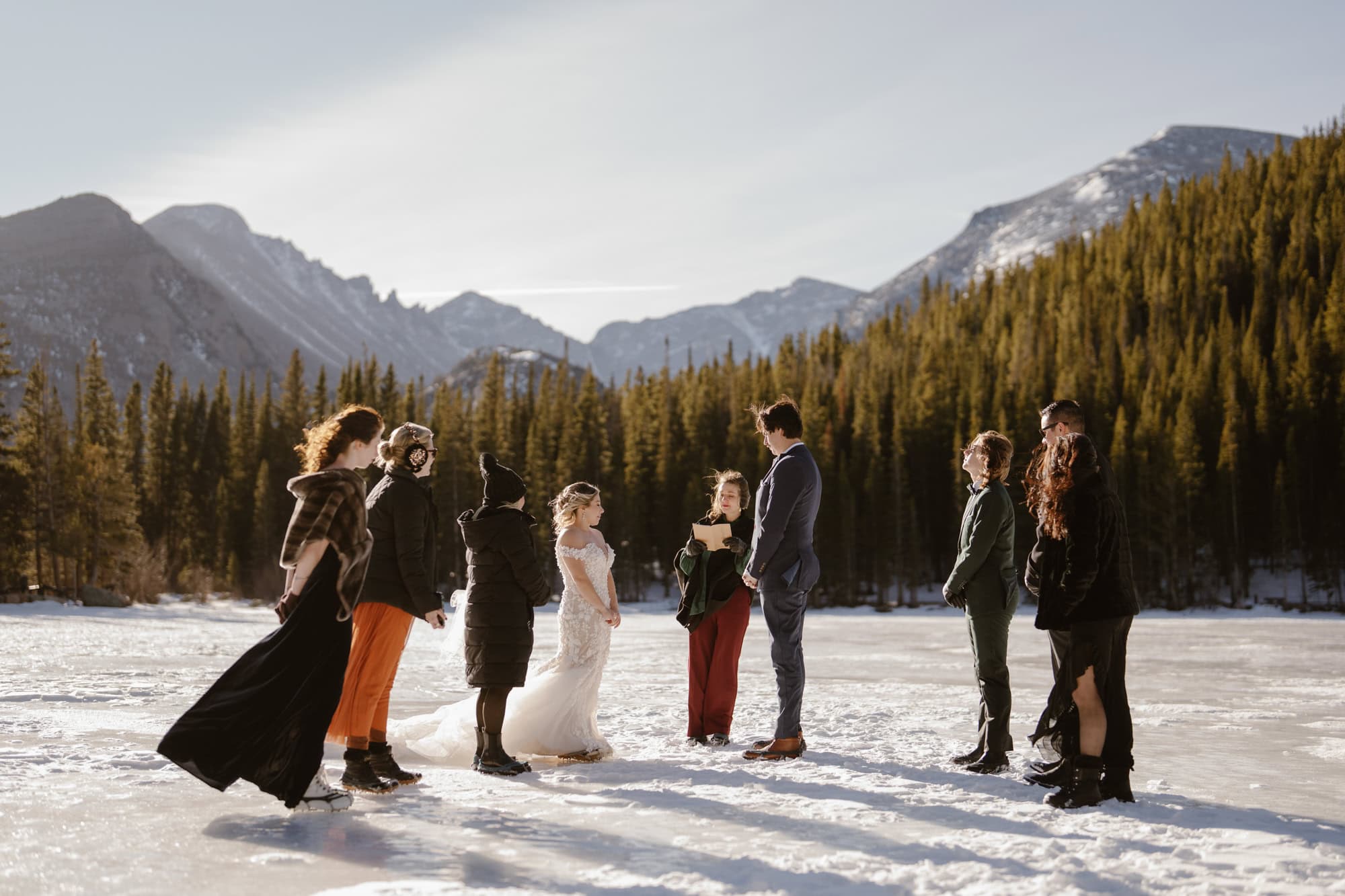 Bear Lake winter wedding ceremony on the frozen lake