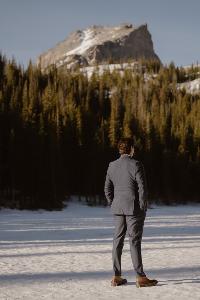 Groom waiting for his bride at Bear Lake