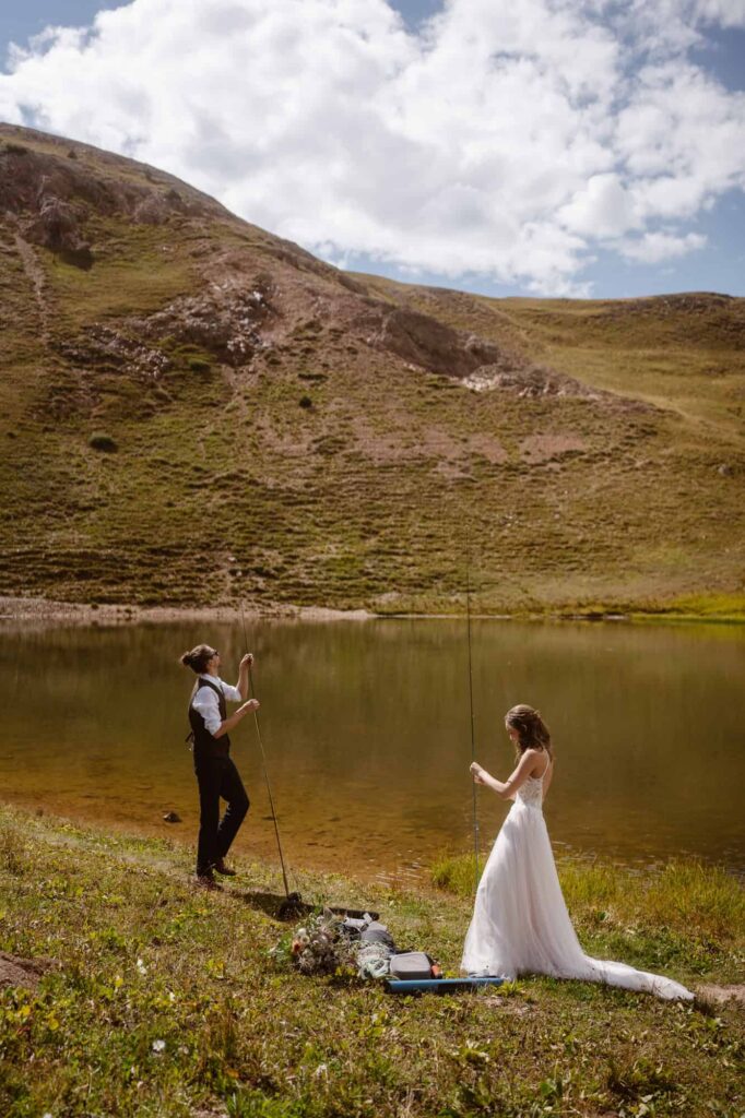 Bird and groom fly fishing