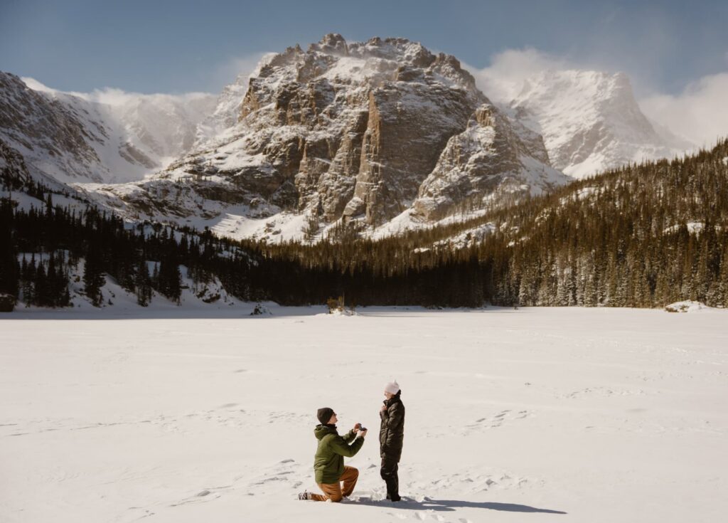 Surprise hiking proposal at The Loch in winter
