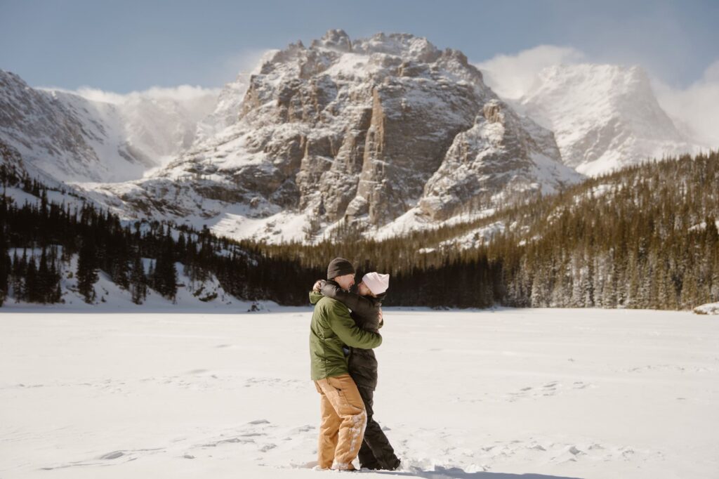 Surprise hiking proposal at The Loch in winter