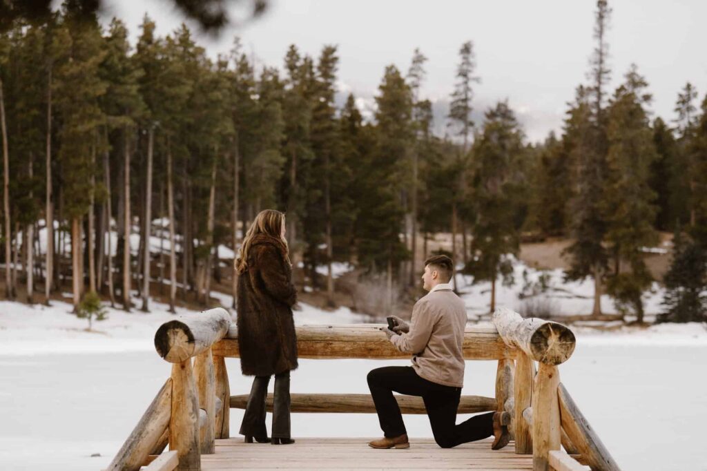Winter surprise proposal at Sprague Lake