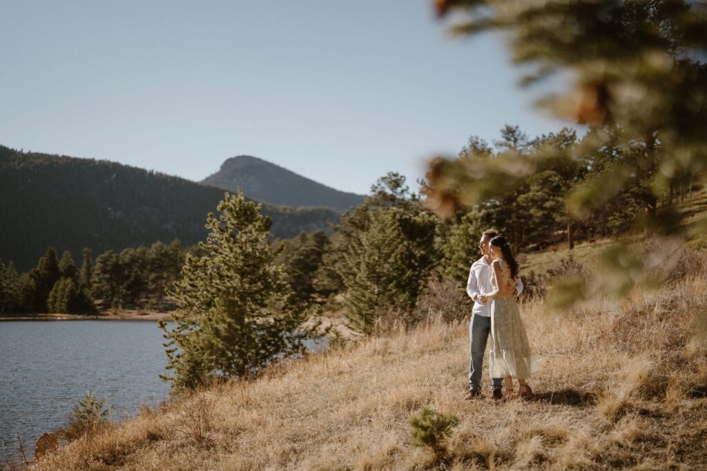 Engagement photos around Lily Lake in Spring