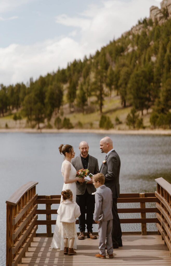 Vow renewal ceremony at Lily Lake in RMNP