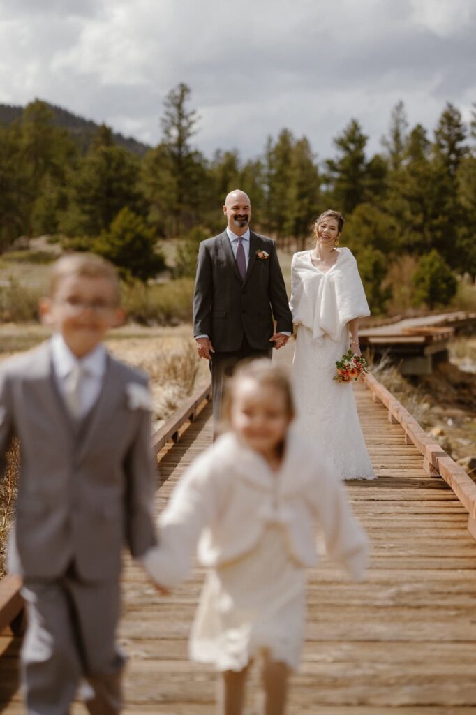 Lily Lake wedding portraits with children in Rocky Mountain National Park